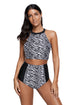 Sexy Monochrome Print Accent High Waist Tankini Swimsuit
